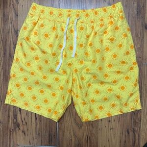 Yellow Sun Patterned Men’s Hanna Anderson Lined‎ Swim Trunks XL